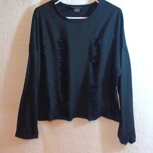 Womans See You Monday Los Angeles Black Ripped Long Sleeve Black Top  S